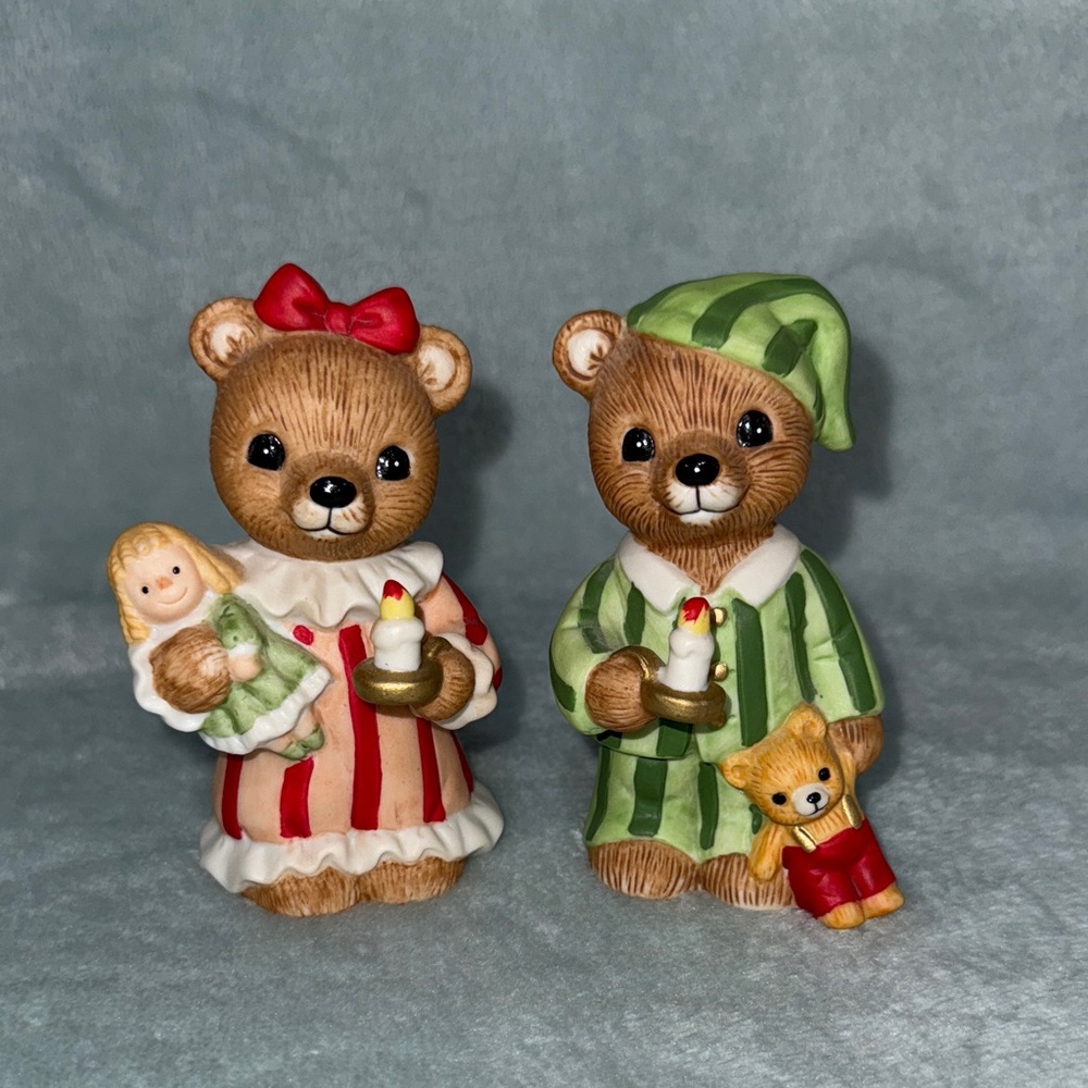 Home Interiors Red and Green Bear Figurines